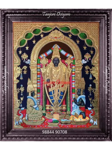 Oppiliappan Tanjore painting with traditional temple-style composition and detailed gold 